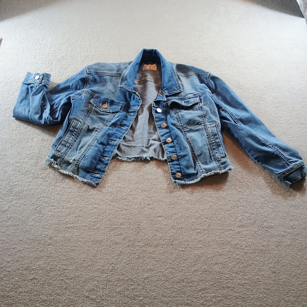 Justice Girls Denim Jacket Blue 12 Cropped Raw Hem Distressed Jean Jacket Trendy